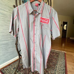 NWOT Grey with Red Stripe Coca Cola Men's Button down shirt